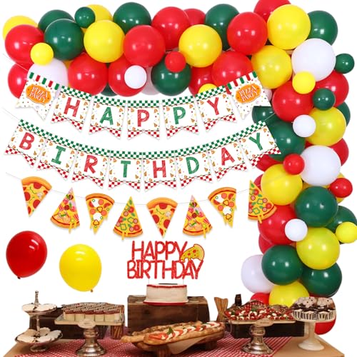 Pizza Geburtstag Party Dekorationen für Jungen oder Mädchen, Pizza Thema Ballon Girlande Kit Happy Birthday Banner Girlande und Kuchen Topper zum Feiern von Geburtstagsbedarf von Fangleland