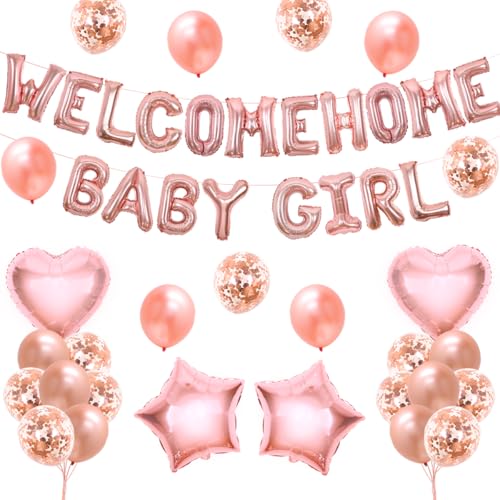 Willkommen zu Hause – Babyparty-Dekorationen für Mädchen, Baby-Briefballon-Banner, Klapperstorch und Stern, Folienballons, Mädchen, Neugeborene, Geschlechtsoffenbarung, Roségold Willkommen zu Hause – Babyparty-Dekorationen für Mädchen, Baby-Briefballon-Banner, Klapperstorch und Stern, Folienballons, Mädchen, Neugeborene, Geschlechtsoffenbarung, Roségold von Fangleland