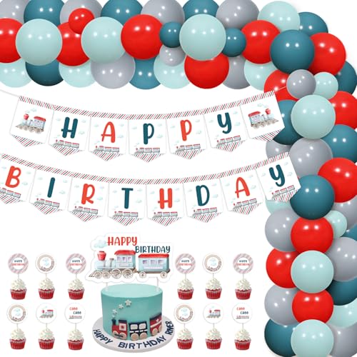 Zug Geburtstags dekorationen für Jungen, rot-blaue Luftballons, Girlandenbogen Set, Banner Kuchenaufsatz, Transport Zug Thema, 2., 3. und 4. Geburtstag, Partyzubehör Zug Geburtstags dekorationen für Jungen, rot-blaue Luftballons, Girlandenbogen Set, Banner Kuchenaufsatz, Transport Zug Thema, 2., 3. und 4. Geburtstag, Partyzubehör von Fangleland