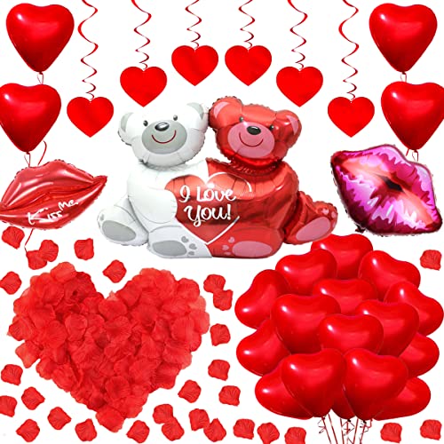 Valentinstag Romantische Dekoration,1000 Rote Rosenblätter Rote Luftballons Große Lippenballons Liebesbär Ballon und rote Liebe hängende Wirbel für Valentinstag Hochzeitstag Verlobungsdekoration Valentinstag Romantische Dekoration,1000 Rote Rosenblätter Rote Luftballons Große Lippenballons Liebesbär Ballon und rote Liebe hängende Wirbel für Valentinstag Hochzeitstag Verlobungsdekoration von Fangoo