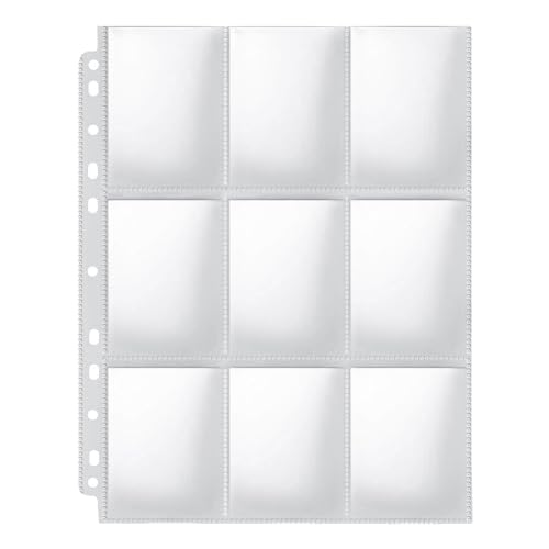 Fangxuee 100 Stück Doppelseitige Kartenhüllen mit 9 Fächern, für 1800 Karten, Sammelkartenhüllen für 3-Ring-Ordner von Fangxuee