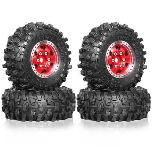 Fangxuee 4 Stück 51 mm 1,0 Metall-Beadlock-Radreifensatz für 1/18 1/24 RC Crawler Car TRX4M SCX24 AX24 FCX24 Upgrade-Teile Rot von Fangxuee