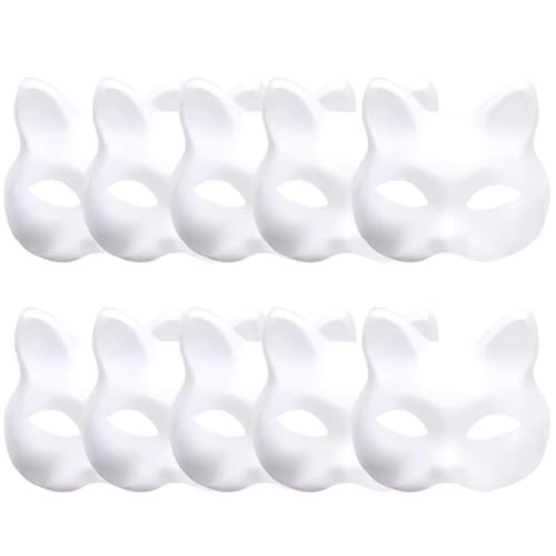 Fangxuee Leere DIY Halloween Maske 10pcs Therian Masken Weiße Katzenmasken Tier Halbe Gesichtsfehler Maskerade Cosplay Party von Fangxuee