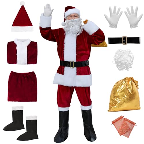Weihnachtsmann-Kostüm für Herren, Weihnachtsmann-Anzug, Weihnachtsmann-Anzug, Weihnachtsmann-Bartmütze, Handschuhe, Gold, Geschenk, Gag, 9 Stück, Weinrot Weihnachtsmann-Kostüm für Herren, Weihnachtsmann-Anzug, Weihnachtsmann-Anzug, Weihnachtsmann-Bartmütze, Handschuhe, Gold, Geschenk, Gag, 9 Stück, Weinrot von Fanme