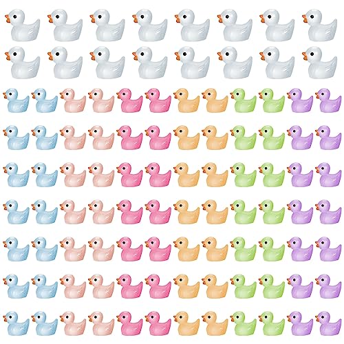 Fanshiontide Mini Enten 100 Stück,Leuchtend Kleine Enten Harz Mini Figuren Bunte Minienten,Miniaturfiguren für Aquarium Garten Landschaft Puppenhaus Topfdekorationen zum Selbermachen von Fanshiontide