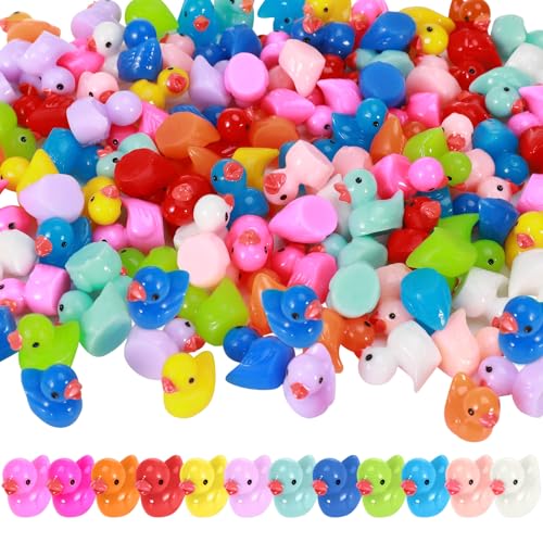 Fanshiontide Mini Enten 120 Stück, 12 Farben Bunte Kunstharz Enten für Miniaturfiguren Aquarium GartenLandschaft Puppenhaus Ornament DIY Miniaturstatuen, Kunsthandwerk und Heimdekoration von Fanshiontide