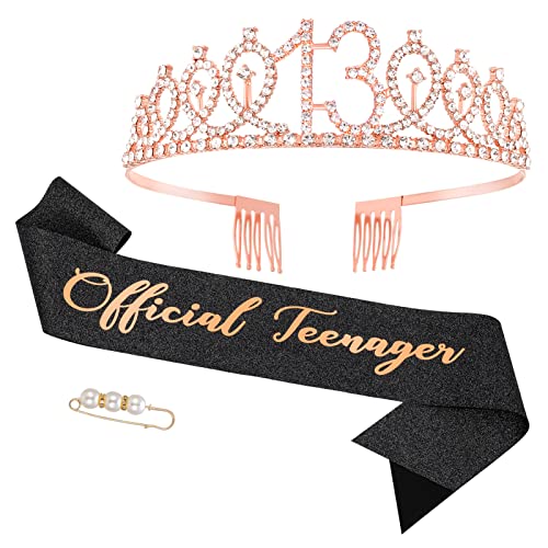 Fanshiontide 13.Geburtstag Schärpe und Geburtstagskrone,Roségold 13 Krone Strass Tiara & Official Teenager Geprägter für 13 Geburtstag Mädchen Alles Gute zum 13. Geburtstag Party Deko Supplies Fanshiontide 13.Geburtstag Schärpe und Geburtstagskrone,Roségold 13 Krone Strass Tiara & Official Teenager Geprägter für 13 Geburtstag Mädchen Alles Gute zum 13. Geburtstag Party Deko Supplies von Fanshiontide