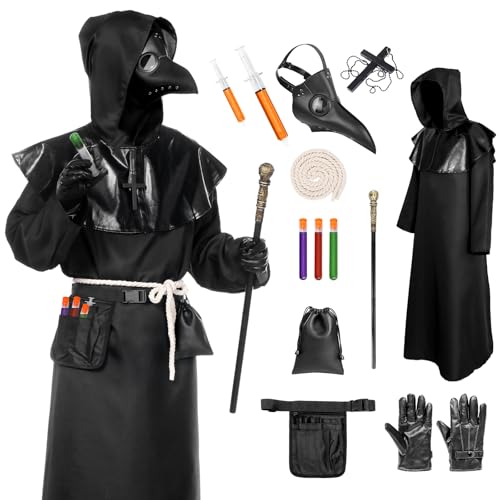 Erwachsene Pest Arzt Kostüm Steampunk Schwarzer Umhang mit Pest Arzt Maske für Halloween Cosplay Kostüm (klein, schwarz) von Fanskaty