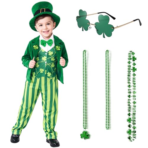 Fanskaty Kinderkostüm St. Patrick's Day, grünes Steampunk-Outfit, grünes Kleid für St. Patrick's Day Party, Junge Fanskaty Kinderkostüm St. Patrick's Day, grünes Steampunk-Outfit, grünes Kleid für St. Patrick's Day Party, Junge von Fanskaty