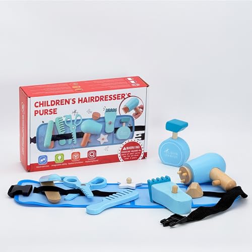 Fantasix Kinder Gürteltasche Barber Set Simulation Friseurset Spielzeug Friseursalon-Set Hölzernes Rollenspielzeug für Jungen und Mädchen von Fantasix