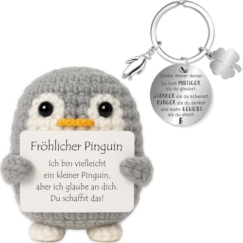 Farbeele Fröhlicher Pinguin und Glücksbringer-Schlüsselanhänger, Pocket Hug Positive Puppe, MutmacherGeschenk, Gute Besserung Geschenk, Glücksbringer Prüfung Geschenk, EinschulungGeschenk von Farbeele