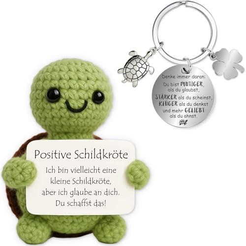 Farbeele Positive Schildkröte und Glücksbringer-Schlüsselanhänger, Pocket Hug Positive Puppe, MutmacherGeschenk, Gute Besserung Geschenk, Glücksbringer Prüfung Geschenk, EinschulungGeschenk von Farbeele