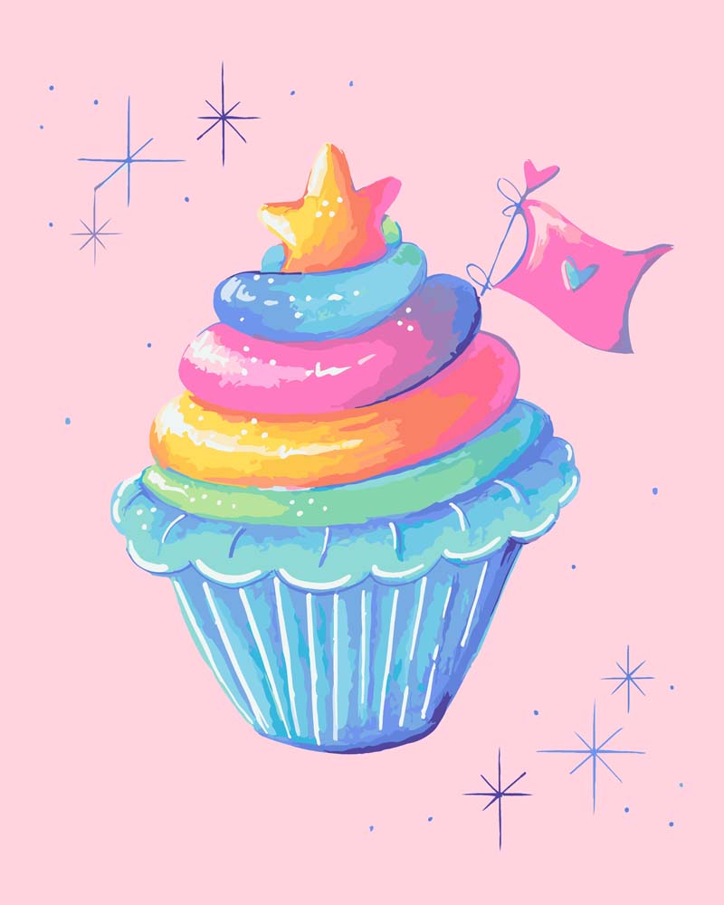 Malen nach Zahlen - Regenbogen Cupcake - by Farbheldin, ohne Rahmen von Farbheldin