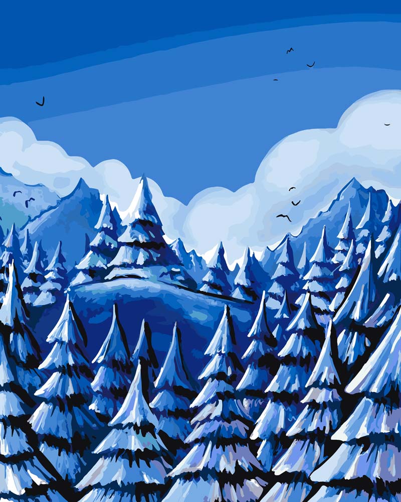 Malen nach Zahlen - Winterwald - by Farbheldin, mit Rahmen von Farbheldin
