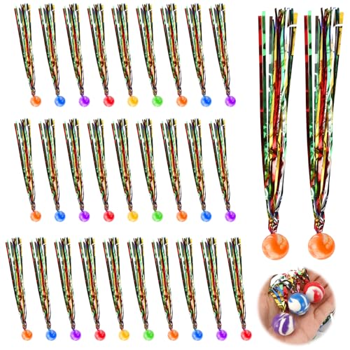 Farerkass 30 Flummies Mit Schweif für Kinder - Groß, Hüpfbälle, Springball, Gummiball Spielzeug - Mitgebsel Kindergeburtstag für Geschenktütenfüllung von Farerkass