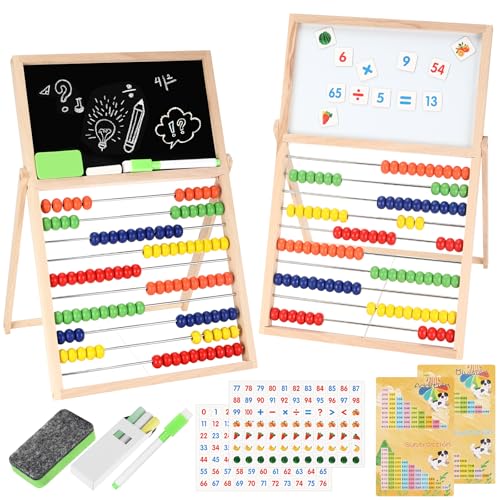 Farerkass Holz-Abakus für Kinder Ab 3 Jahren – Montessori Lernspielzeug Zur Förderung Von Mathematikfähigkeiten (Addition, Subtraktion, Multiplikation, Division) – Tragbar, Robust von Farerkass