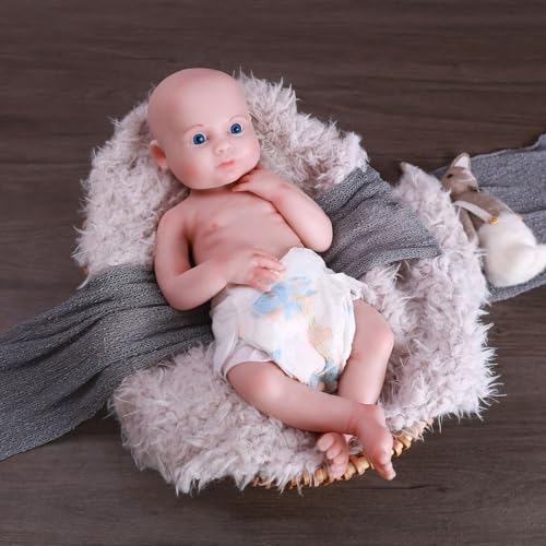 Farious 42cm Reborn Baby Realistische Vollsilikon-Babypuppe, Platin-Flüssigsilikon Lebensechte Wiedergeborene Babypuppen, Spielzeug und Sammlerstück. Mädchen mit Glatze 033 von Farious