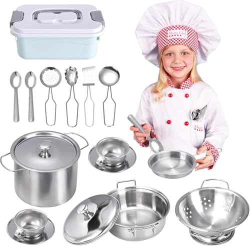 17 Stück Kinderküche Zubehör, Küchenspielzeug für Kinder, Edelstahl Küchenspielzeug Spielküche Zubehör Pfannen aus rostfreiem Stahl Küche, Küchenutensilien Kinder, für Jungen und Mädchen 17 Stück Kinderküche Zubehör, Küchenspielzeug für Kinder, Edelstahl Küchenspielzeug Spielküche Zubehör Pfannen aus rostfreiem Stahl Küche, Küchenutensilien Kinder, für Jungen und Mädchen von Farnirvana