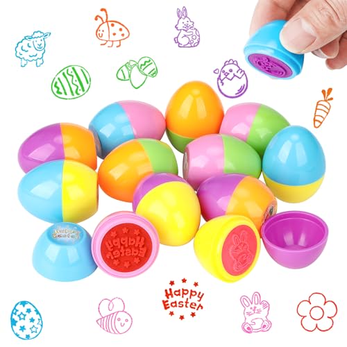 Farnirvana 12 Stück Stempelset Ostereier, Kinder Stempel für Osternkorb Stuffers Füllstoffe, Selbstfärbende Stempel Set für Ostern Kindergeburtstag Geschenke Partyzubehör von Farnirvana
