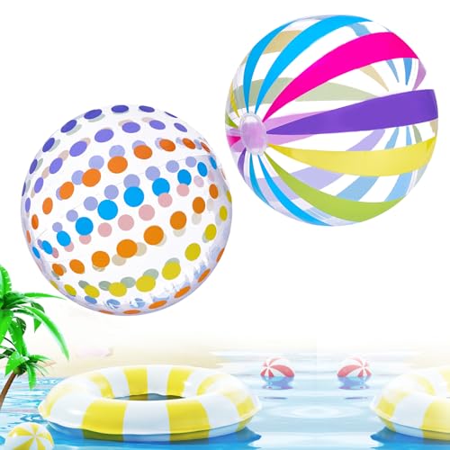 Farnirvana 2 Stück Wasserball Aufblasbar, 40cm Bunt Gestreifter WasserbäLle, Aufblasbarer Ball, Aufblasbare Schwimmbad Spielzeu, für Schwimmbad, Strand,Outdoor-Aktivitäten von Farnirvana