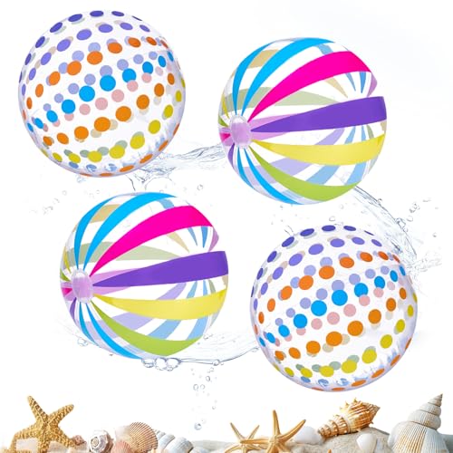 Farnirvana 4 Stück Wasserball Aufblasbar, 40cm Bunt Gestreifter WasserbäLle, Aufblasbarer Ball, Aufblasbare Schwimmbad Spielzeu, für Schwimmbad, Strand,Outdoor-Aktivitäten von Farnirvana