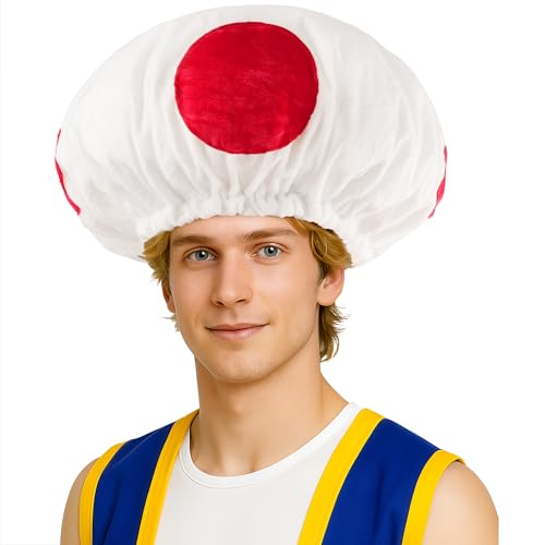 Farochy Halloween Pilzhut Erwachsene Pilzhüte für Damen und Herren Weiß Rot Gepunktete Pilzhüte Cosplay, Rot/Ausflug, einfarbig (Getaway Solids), Einheitsgröße von Farochy