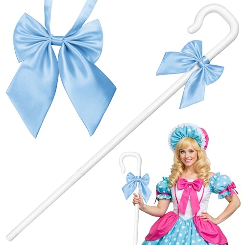 Farochy Shepherd Staff Bo Peep Staff, weiße Hakenstöcke mit blauer Fliege, Kunststoff-Schäferhund, Ganoven Staff Bo Peep-Kostüm, Halloween, Cosplay Farochy Shepherd Staff Bo Peep Staff, weiße Hakenstöcke mit blauer Fliege, Kunststoff-Schäferhund, Ganoven Staff Bo Peep-Kostüm, Halloween, Cosplay von Farochy