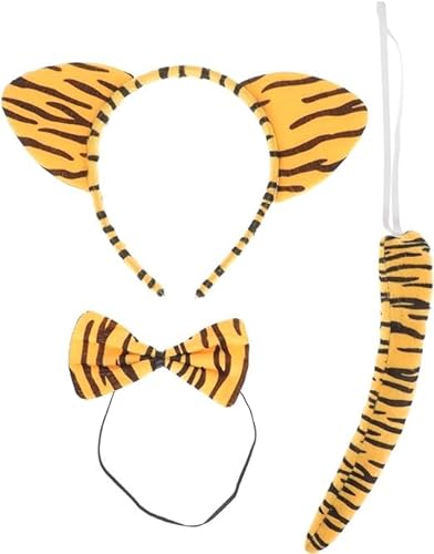 Fartoni Tigerkostüm mit Stirnband, Fliege und Schwanz, Tigerkostüm für Jungen oder Mädchen, mit Zubehör für Tierkostüme, Löwe, Mädchen, Jungen, Zubehör für Leoparden-Kostüme von Fartoni