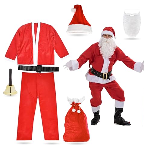 Faschinfever 5x XXL Weihnachtsmann Kostümset: 6-in-1 Nikolaus Set – Geeignet für Herren und Erwachsene - Santa Claus Kostüm für Weihnachten von Faschinfever