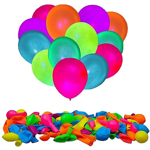 Fasent-Party® Bunte Neon-Ballons aus Latex, leuchtend bei UV Schwarzlicht, gemischte Farben, 5 farbig, 100 Stück von Fasent-Party
