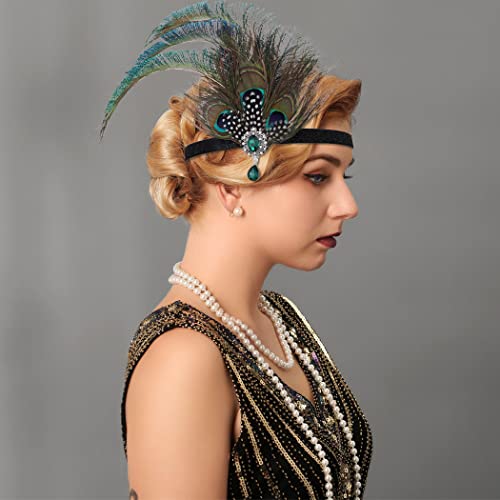 Fashband 1920er Jahre Feder Stirnbänder Vintage Flapper Stirnband Great Gatsby Kopfschmuck Kostüm Zubehör für Damen von Fashband