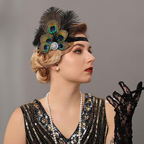 Fashband 1920er Jahre Stirnbänder Strass Vintage Pfau Stirnband Feder Kopfschmuck Great Gatsby Kostüm Zubehör für Frauen und Mädchen (silberfarben) von Fashband