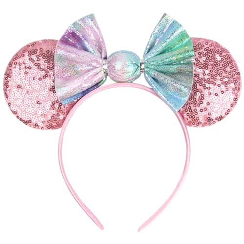 Fashband Mauseohren Stirnbänder Schleife Pailletten Haarband Glänzendes Haar Zubehör Weihnachten Party Festival für Frauen Mädchen(Rosa) von Fashband