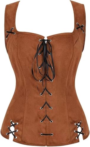 Fasheepfa Piratenkostüm für Erwachsene, Damen, Renaissance-Kostüme, Steampunk, Piratenweste, Wikingermieder, Schnürweste, Cosplay, Braun, Größe XL von Fasheepfa