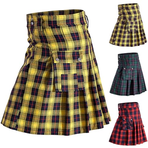 Schottenkaro Rock für Erwachsene, Kilt für Faschingskostüme, Mottoparty, Halloween oder Karneval, Schottisches Kostüm Utility Kilts für Herren, Kilt mit Trägern und Taschen, gelb, XL Schottenkaro Rock für Erwachsene, Kilt für Faschingskostüme, Mottoparty, Halloween oder Karneval, Schottisches Kostüm Utility Kilts für Herren, Kilt mit Trägern und Taschen, gelb, XL von Fasheepfa