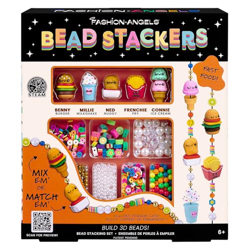 CRAYOLA Fashion Angels-Bead Stackers, Set Fast Food Fun, Kit für die Herstellung von Ketten und Armbändern, 3D-Charms zum Basteln, Kreative Aktivität für Kinder, ab 8 Jahren, F13238 von Fashion Angels