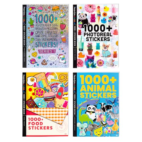 CRAYOLA CREATIONS - Set mit 4 Stickerbüchern, 1000+ Sticker pro Buch, Fantasy, Food, Fotos und Tiermotive, ab 6 Jahren, 04-1248A von Crayola Creations