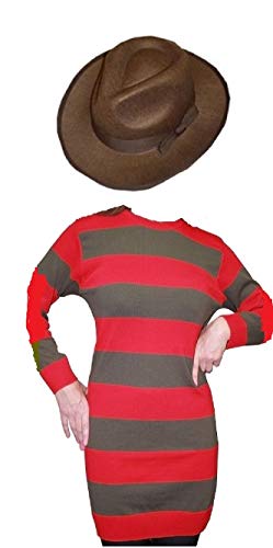 Freddy Horror Style Ladies Costume Red Striped Jumper AND Hat Halloween Fancy Dress Sizes von Fashion