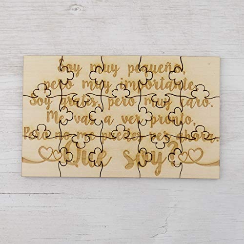 What Am I (Que Soy?) Spanisches Baby Reveal Rätsel Puzzle – 15-teiliges Lindenholz-Puzzle, 14,6 x 8,9 cm, lustiges Zusammenstecken, Überraschung, Schwangerschaftsankündigung von FashionJunkie4Life
