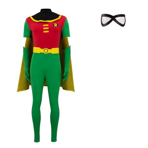 Fashionjoy Robin-Kostüm für Herren, Deluxe-Overall, Umhang mit Handschuhen, Gürtel, Augenmaske, Halloween, Cosplay, Bodysuit, komplettes Set, Grün , 3XL Fashionjoy Robin-Kostüm für Herren, Deluxe-Overall, Umhang mit Handschuhen, Gürtel, Augenmaske, Halloween, Cosplay, Bodysuit, komplettes Set, Grün , 3XL von Fashionjoy