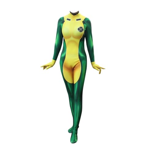 Fashionjoy Rogue Kostüm für Damen, Superheld, Rogue Cosplay, grüner Bodysuit, Zentai, Overall mit Stirnband, Gürtel, Halloween-Outfits, Größe M von Fashionjoy