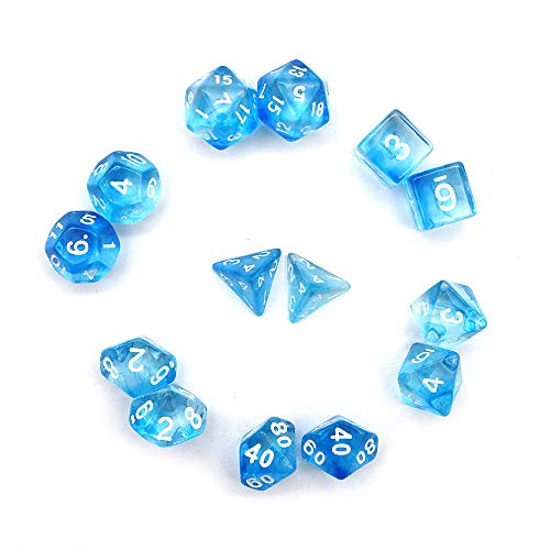 Fasizi Transparente polyedrische Würfel Set Tischspiele Würfel 2 Sets Würfel 2 x 7 (14 Stück) Die Serie D20 D12 D10 D8 D6 D4 DND Würfel DND RPG MTG Doppel Farben Ein Stück (Blau) von Fasizi
