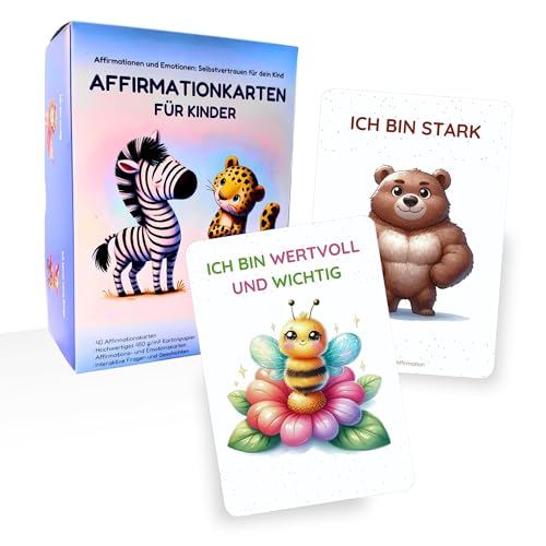 Fasonak 40 Pädagogisch Wertvolle Kinder-Affirmationskarten | Emotionale Intelligenz & Selbstbewusstsein Booster | Interaktive Motivationskarten mit Tierillustrationen von Fasonak