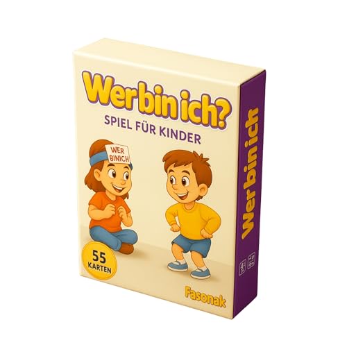 Wer Bin ich? – Spiel für Kinder, 55 Karten, Ratespiel ab 4 Jahren, Charades für Kinder, Familien- & Partyspiel, Kindergarten und Schule von Fasonak
