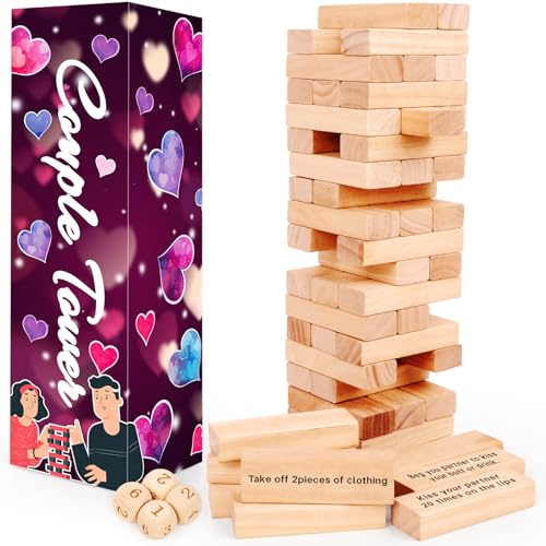 Fasouna Erwachsenen-Paar-Spiel mit 54 flirty & feurigen Herausforderungen, Stapelturm mit intimen Pflichten für Date-Nacht, Jahrestag, Valentinstag Geschenk von Fasouna