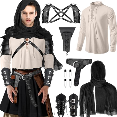 Fasouna 7-teiliges Renaissance-Kostüm-Set für Herren, mittelalterliches Piratenhemd, Wikinger-Schal, Gürtel, Schulterpanzer, Schwert, Tasche für Halloween, Cosplay Fasouna 7-teiliges Renaissance-Kostüm-Set für Herren, mittelalterliches Piratenhemd, Wikinger-Schal, Gürtel, Schulterpanzer, Schwert, Tasche für Halloween, Cosplay von Fasouna