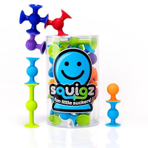 Fat Brain Squigz Starter 22-teiliges Set, Vorschulspielzeug für Kinder, Saugspielzeug-Set, Sortier- und Stapelspielzeug, Vorschul-Badespielzeug, innovatives Spielzeug für Kinder ab 3 Jahren und älter. von Fat Brain Toys