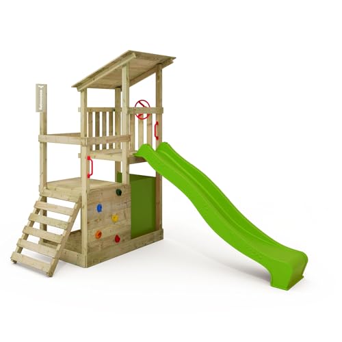 FATMOOSE Spielturm Klettergerüst FruityForest Fun XXL mit Rutsche, Outdoor Kinder Kletterturm mit Sandkasten, Leiter & Spiel-Zubehör für den Garten (apfelgrün) von Fatmoose
