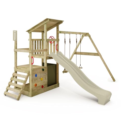 FATMOOSE Spielturm Klettergerüst FruityForest Fun XXL mit Schaukel & salbeigrüner Rutsche, Outdoor Kinder Kletterturm mit Sandkasten, Leiter & Spiel-Zubehör für den Garten von Fatmoose