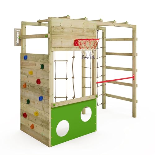 Fatmoose Klettergerüst Spielturm CleverClimber Club XXL, Outdoor Kinder Kletterturm mit Reckstange, Kletternetz, Basketballkorb, Kletterseil & Kletterwand für den Garten - apfelgrün Fatmoose Klettergerüst Spielturm CleverClimber Club XXL, Outdoor Kinder Kletterturm mit Reckstange, Kletternetz, Basketballkorb, Kletterseil & Kletterwand für den Garten - apfelgrün von Fatmoose